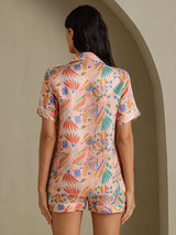 [Vaaleanpunainen Fauna] SilkSilky-FI Short Sleeve Notch Collar Naisten Pyjamat 002