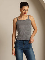 [Musta Raita] SilkSilky-FI Spagettihihna Square Neck Camisole Top 004