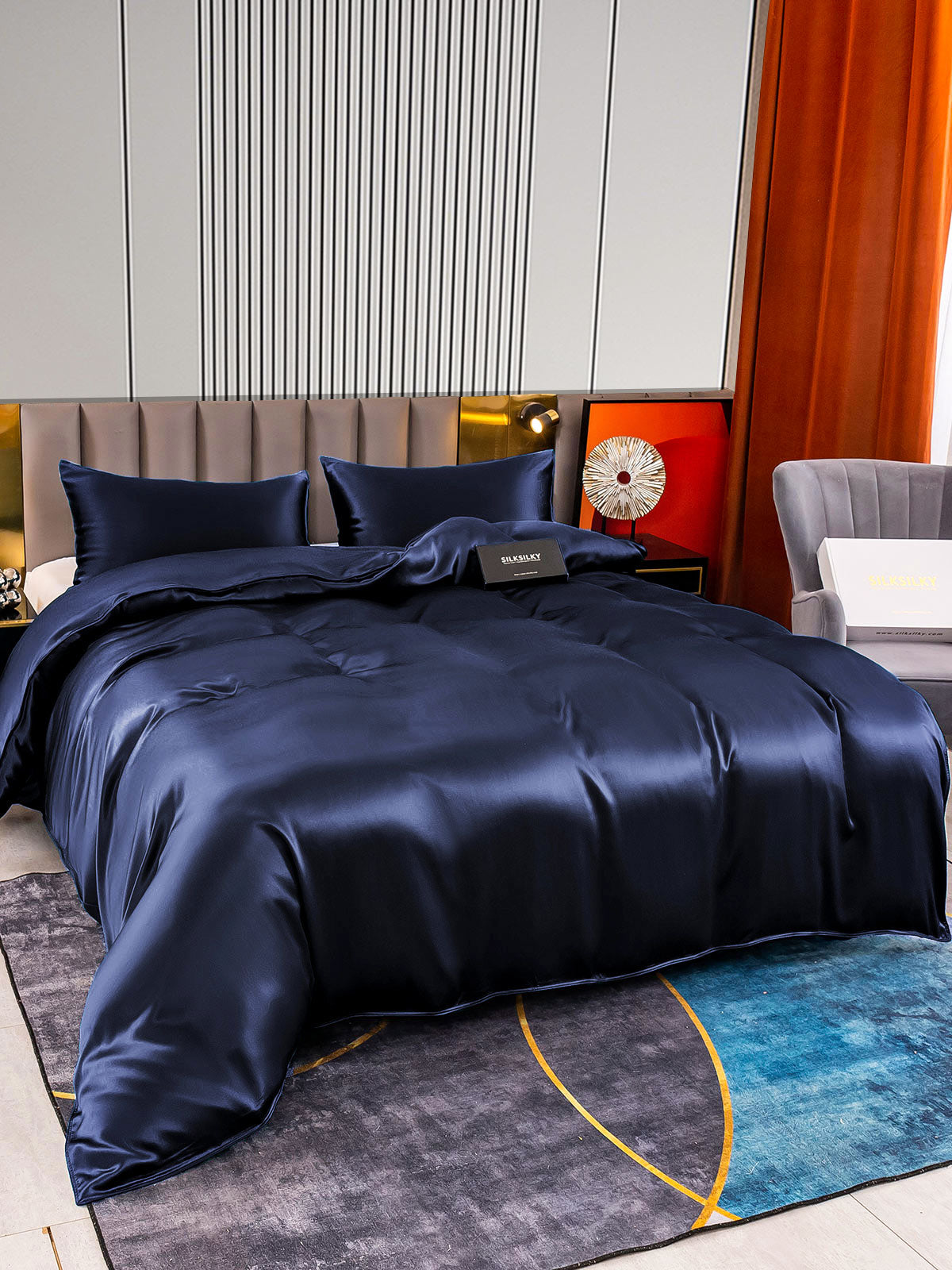 [Tummansininen] SilkSilky-FI 22Momme Bedding Set 004