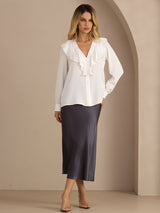 [Valkoinen] SilkSilky-FI Long Sleeve Deep V Neck Naisten Puserot 005