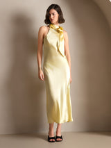 [Vaaleankeltainen] SilkSilky-FI Sleeveless Tie Neck Mekko 001