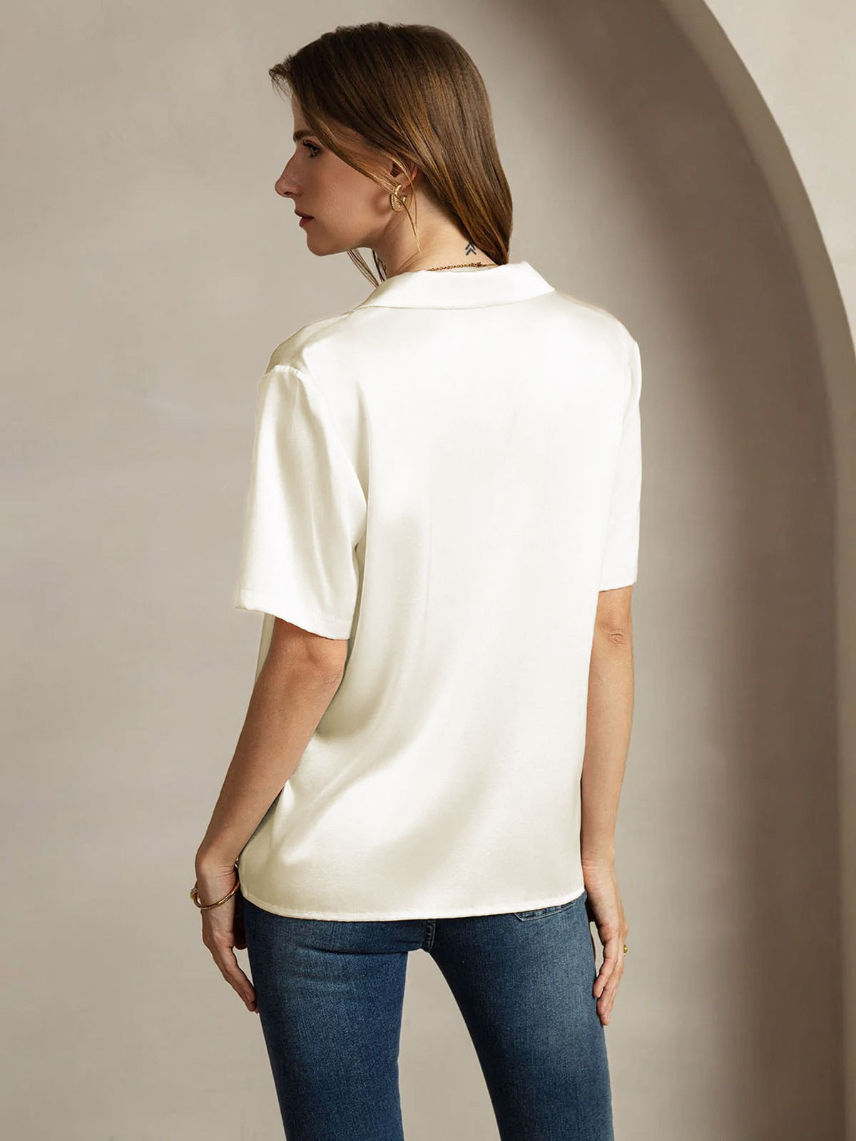 [Norsunluu] SilkSilky-FI 19Momme Womens Shirt 002