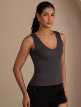 [Harmaa] SilkSilky-FI Sleeveless Deep V Neck Camisole Top 004