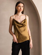 [Ruskea] SilkSilky-FI Spaghetti Strap Cowl Neck Camisole Top 001
