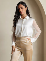 [Valkoinen] SilkSilky-FI 19Momme Womens Shirt 001,