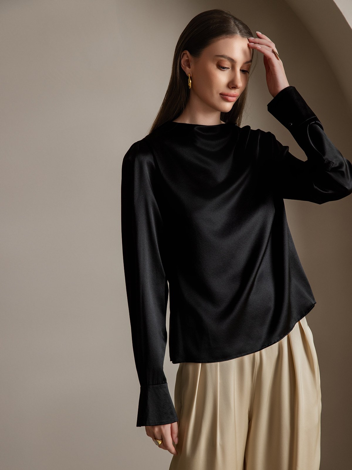 [Musta] SilkSilky-FI 19Momme Womens Shirt 006