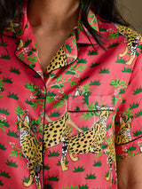 [Korallinvärinen Servaali] SilkSilky-FI Short Sleeve Notch Collar Naisten Pyjamat 006