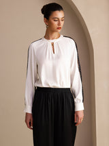 [Valkoinen] SilkSilky-FI Long Sleeve Keyhole Neck Naisten Puserot 004