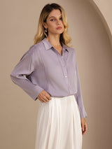 [Violetti] SilkSilky-FI Long Sleeve Lapel Collar Pusero 004