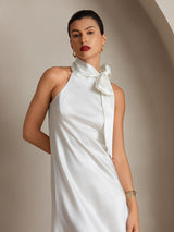 [Valkoinen] SilkSilky-FI Sleeveless Tie Neck Mekko 003