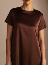 [Tumma Suklaa] SilkSilky-FI Short Sleeve Crew Neck Mekko 005