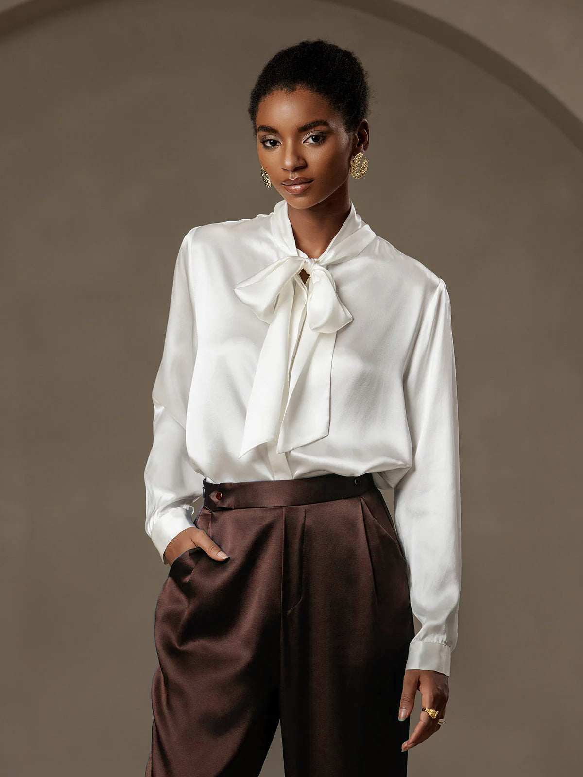 [Tumma Suklaa] SilkSilky-FI 19Momme Womens Pants 003