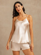 [Beige] SilkSilky-FI Spagettihihna V Neck Camisole Setti 001