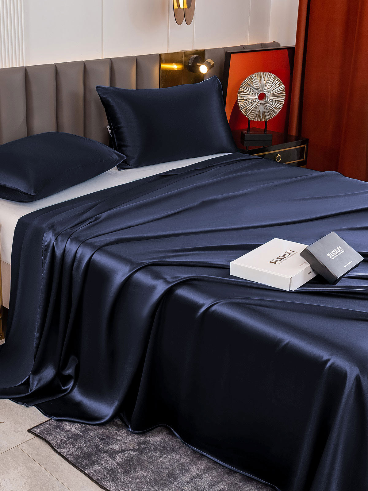 [Tummansininen] SilkSilky-FI 19Momme Bedding Set 004