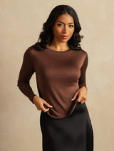 [Kahvi] SilkSilky-FI Long Sleeve Crew Neck Naisten T-paita 006