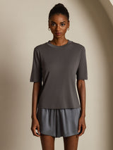 [Harmaa] SilkSilky-FI Half Sleeve Crew Neck Naisten T-paita 003