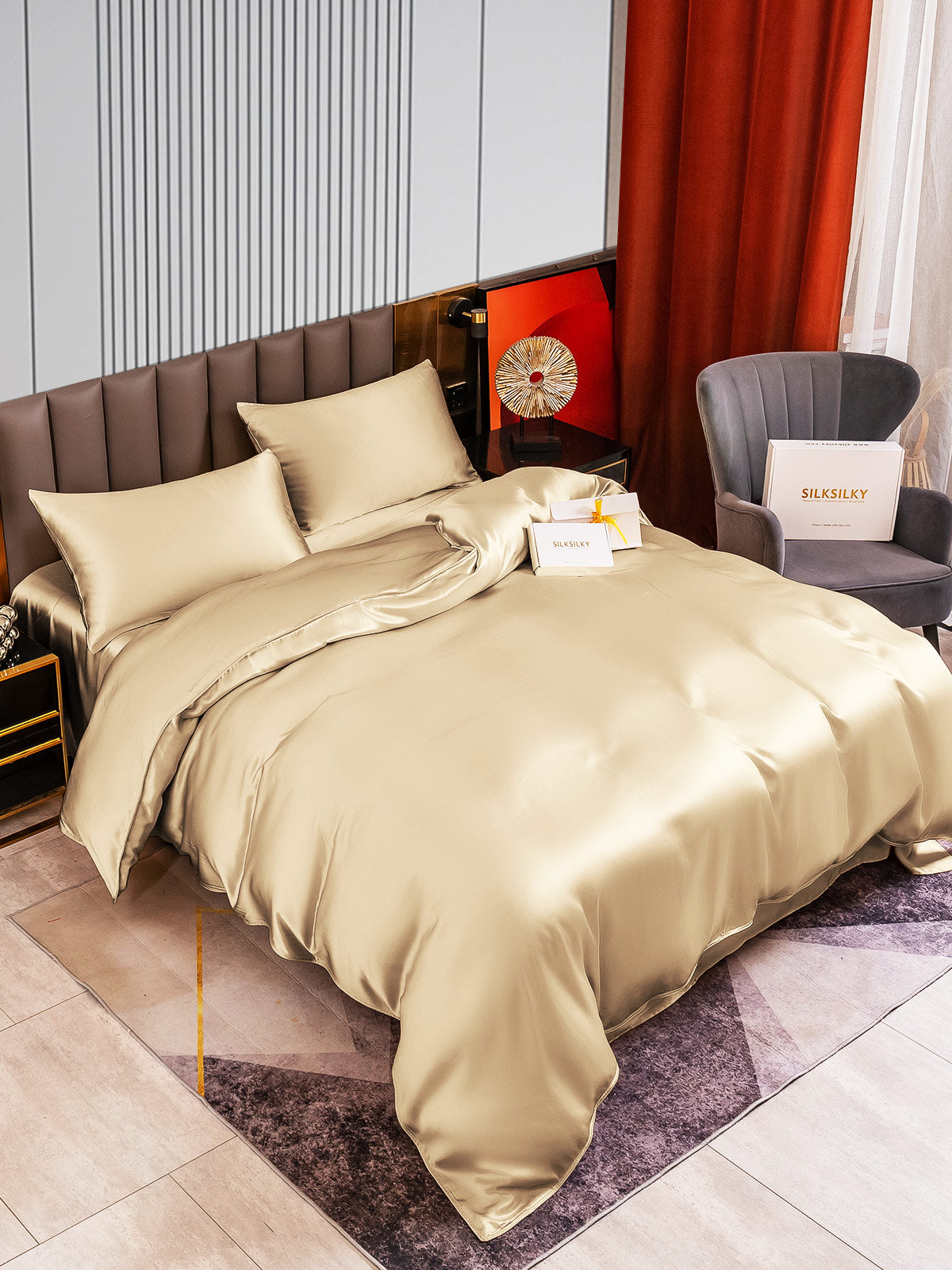 [Beige] SilkSilky-FI 22Momme Bedding Set 003