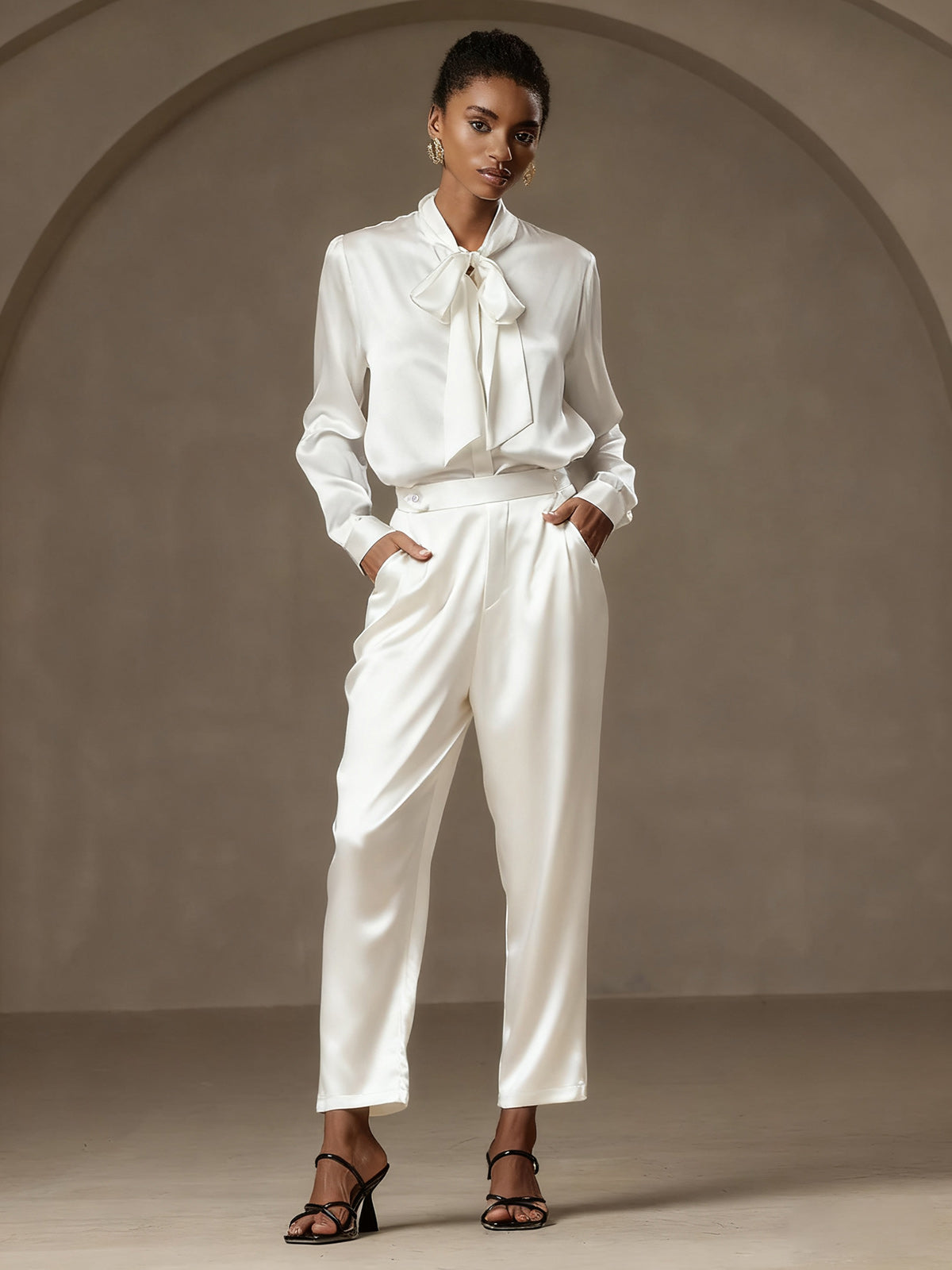 [Valkoinen] SilkSilky-FI 19Momme Womens Pants 001