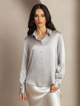 [Vaalean Harmaa] SilkSilky-FI Long Sleeve Lapel Collar Naisten paita 001