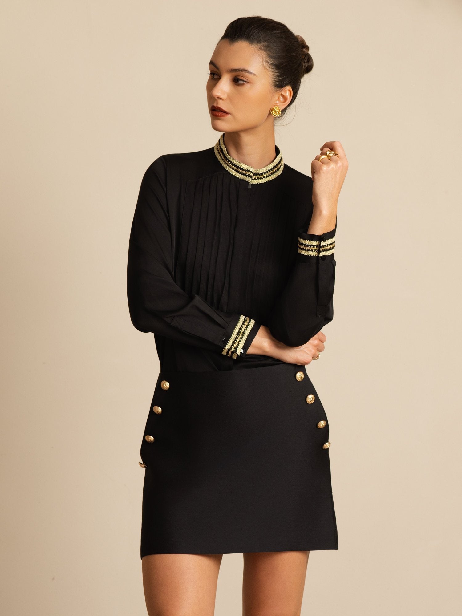 [Musta] SilkSilky-FI 19Momme Silkki Pitkähihainen Pystykaulus Pusero 005