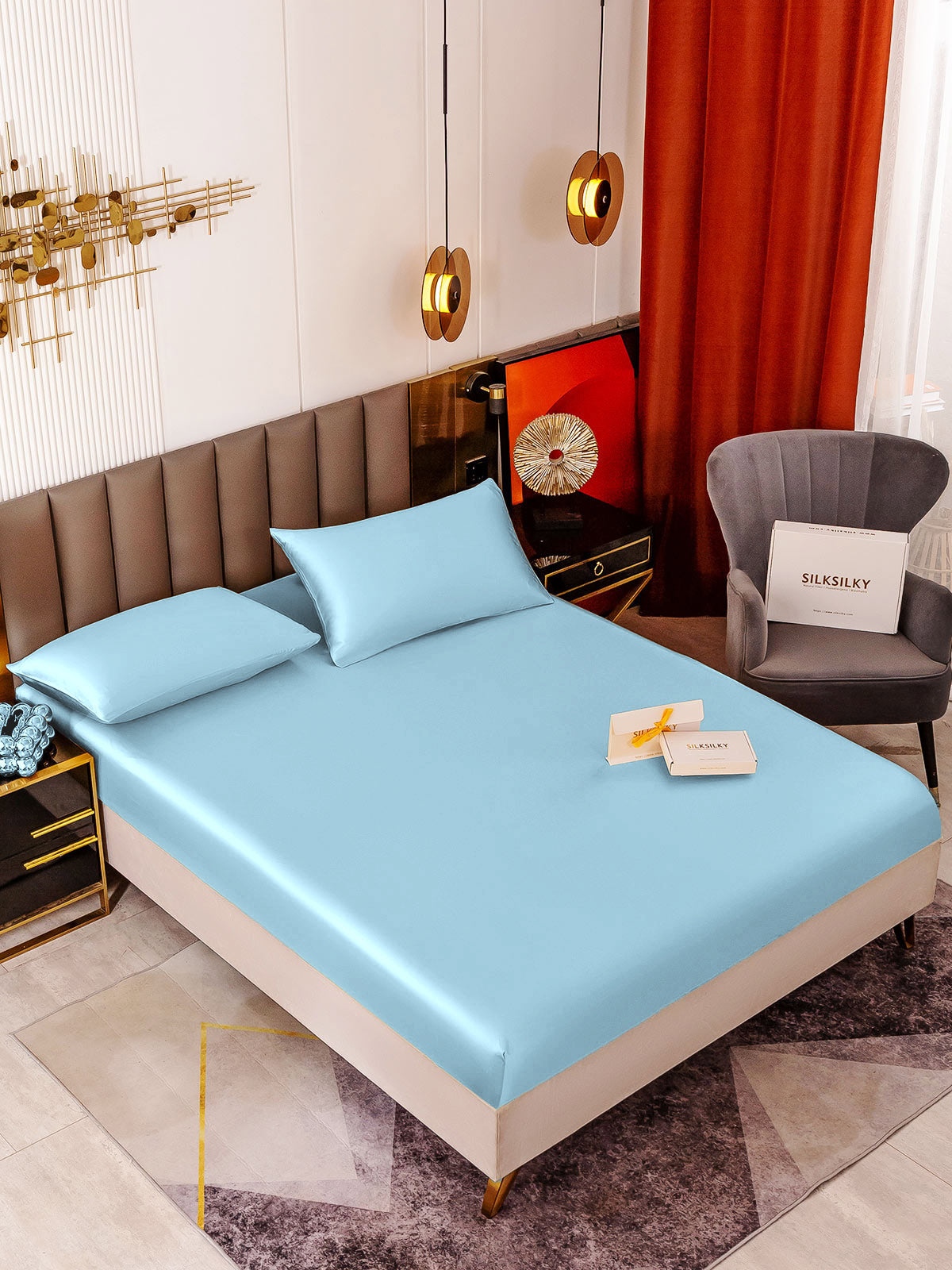 [Vaaleansininen] SilkSilky-FI 19Momme Bedding Set 001