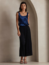 [Dark Blue] SilkSilky  19Momme Stretch Silk Charmeuse Sleeveless Scoop Neck Camisole Top 007