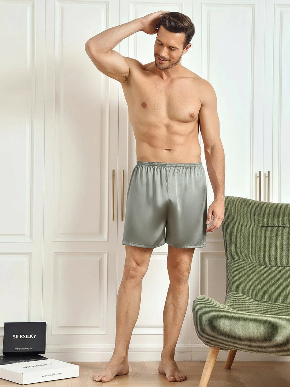 [Harmaanvihreä] SilkSilky-FI Men's Sleep Shorts 005