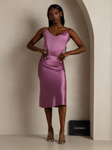 [Tumma Violetti] SilkSilky-FI Spaghetti Strap Cowl Neck Camisole Top 007