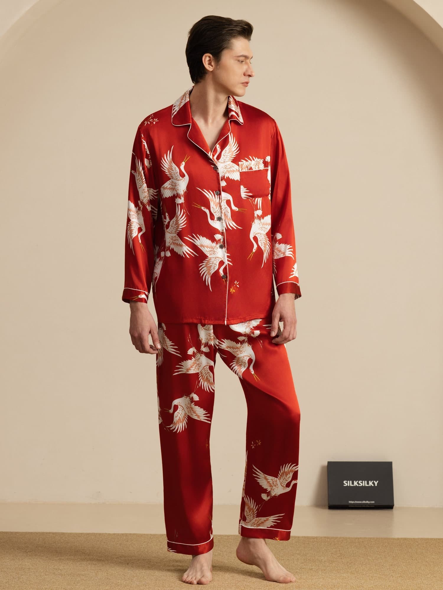 [Viini] SilkSilky-FI Long Sleeve Notkokaulus Miesten Pyjamat 001