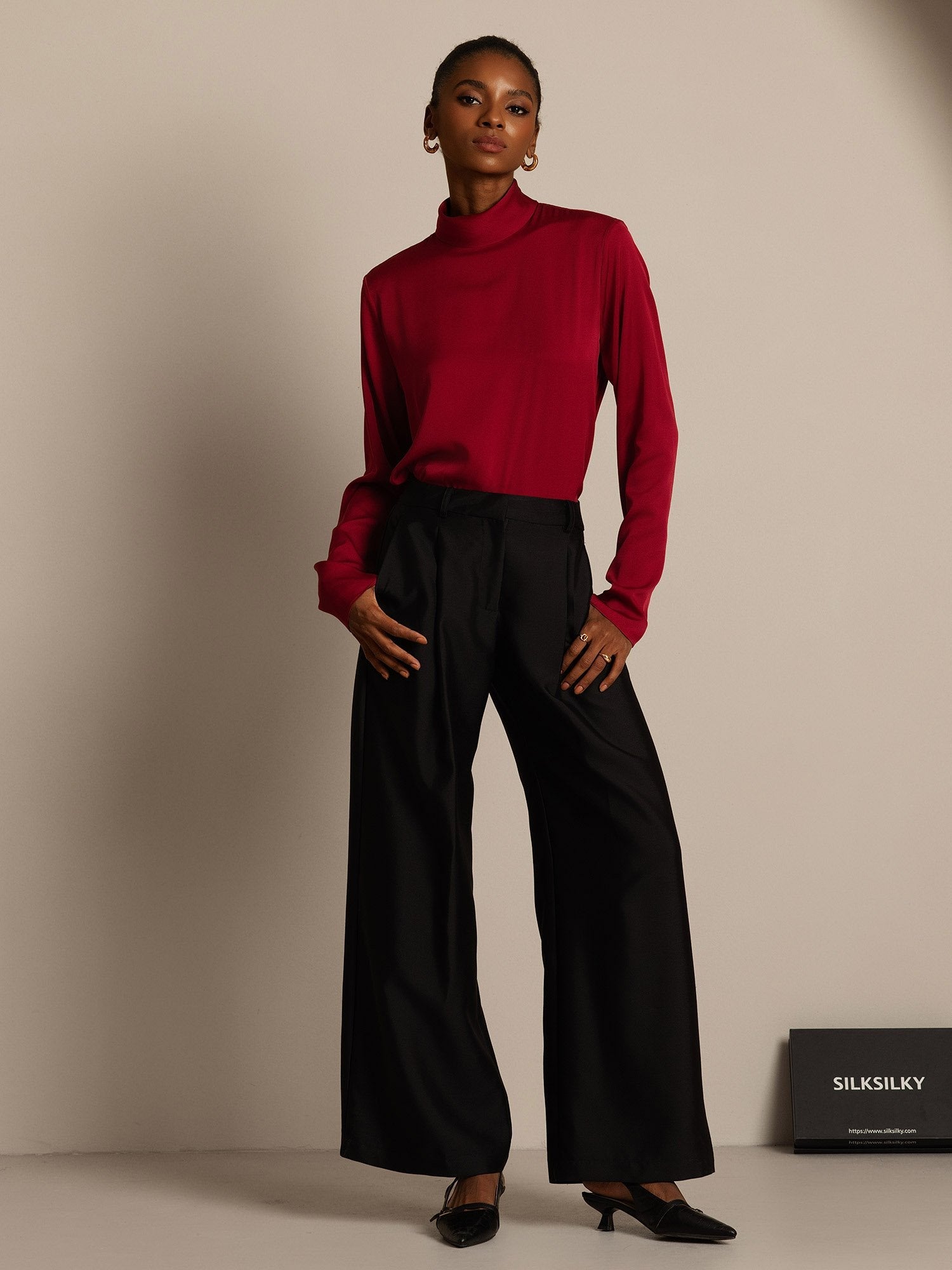 [Musta] SilkSilky-FI 32Momme Silk-Wool Blend Womens Pants 005,