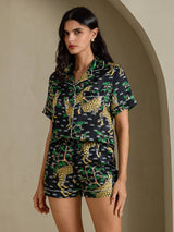 [Musta Servaali] SilkSilky-FI Short Sleeve Notch Collar Naisten Pyjamat 005