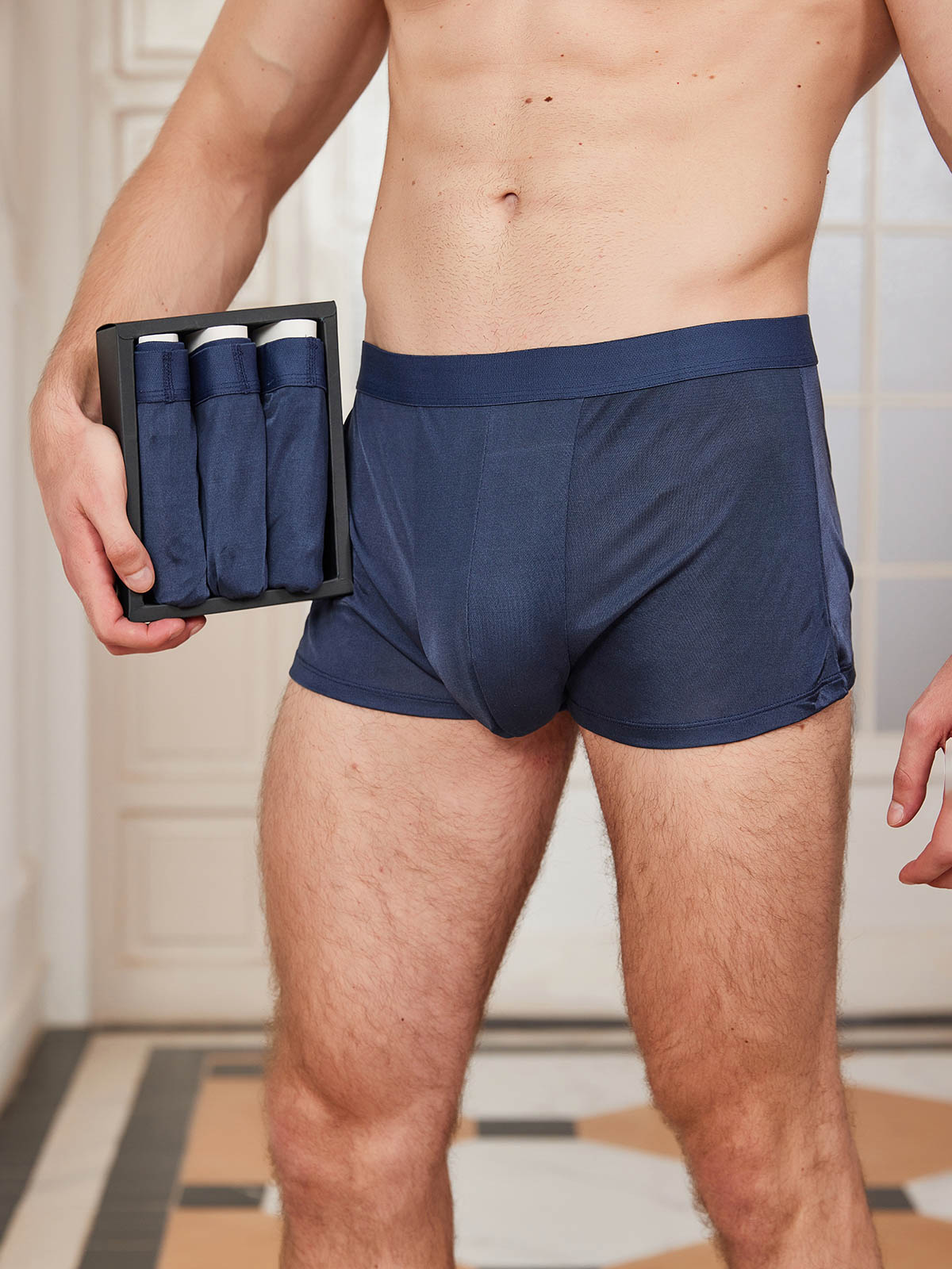 [Tummansininen] SilkSilky-FI Mens Underwear 001