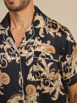 [Musta Lohikäärme] SilkSilky-FI Short Sleeve Notkokaulus Miesten Pyjamat 005