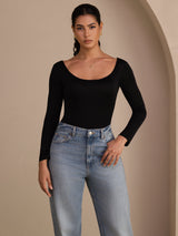 [Musta] SilkSilky-FI Long Sleeve U kaula Naisten T-paita 004