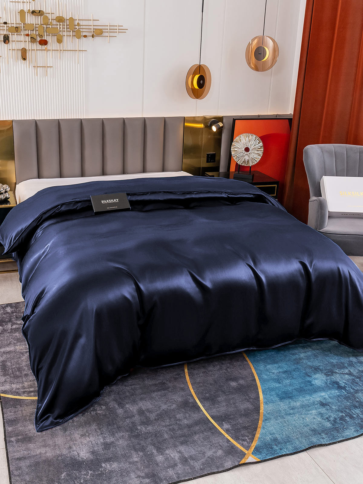 [Tummansininen] SilkSilky-FI 19Momme Duvet Cover 003