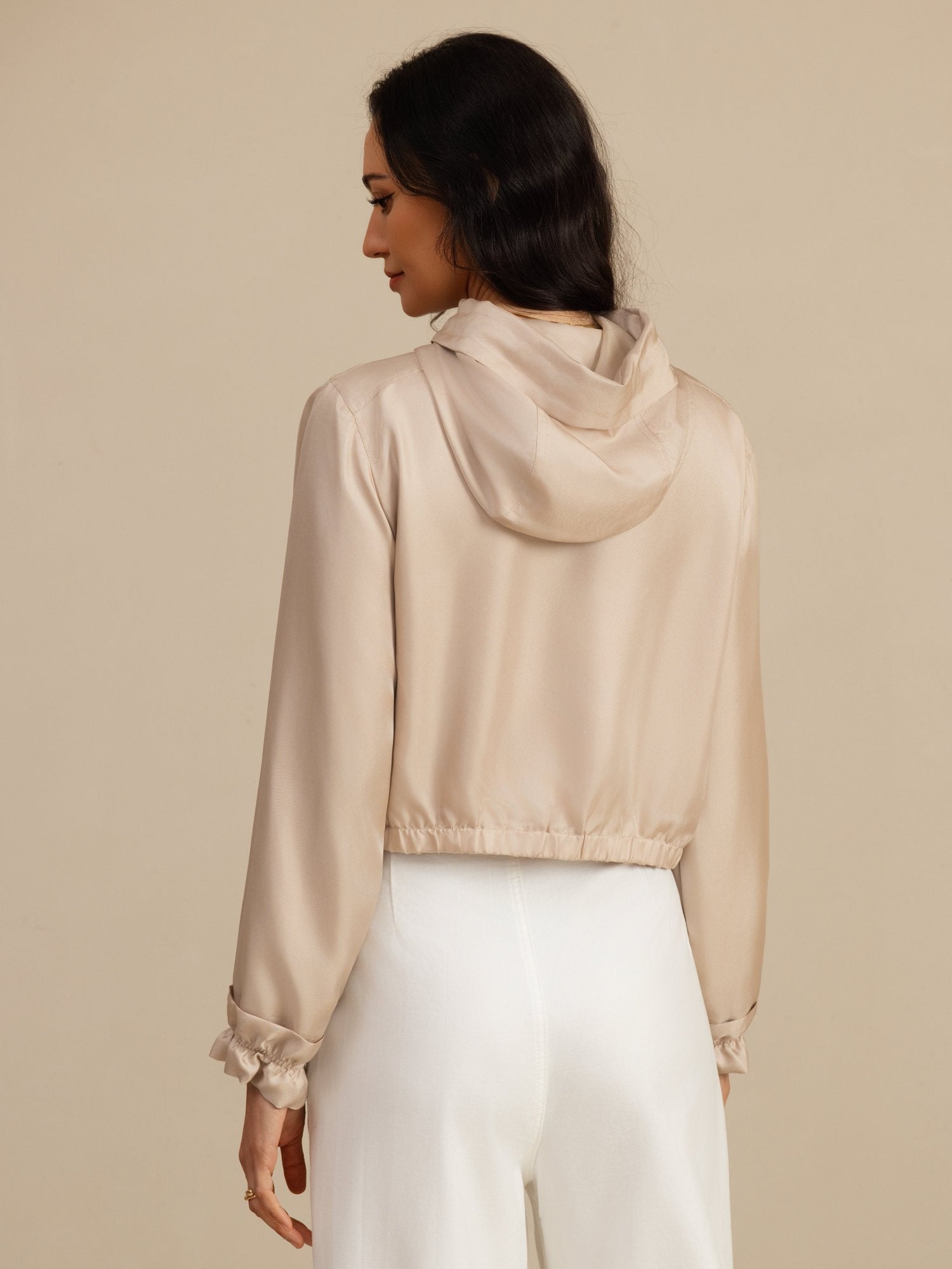 [Tan] SilkSilky-FI 18Momme Pitkähihainen Korkea Kaulus Naisten Päällysvaatteet 002