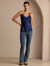 [Tummansininen] SilkSilky-FI Spaghetti Strap V Neck Camisole Top 007
