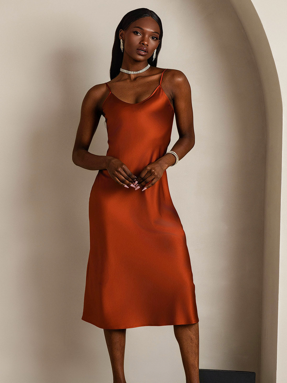 [Karamelli] SilkSilky-FI Pure Silk Sleeveless Round Neck Yöpaita 003