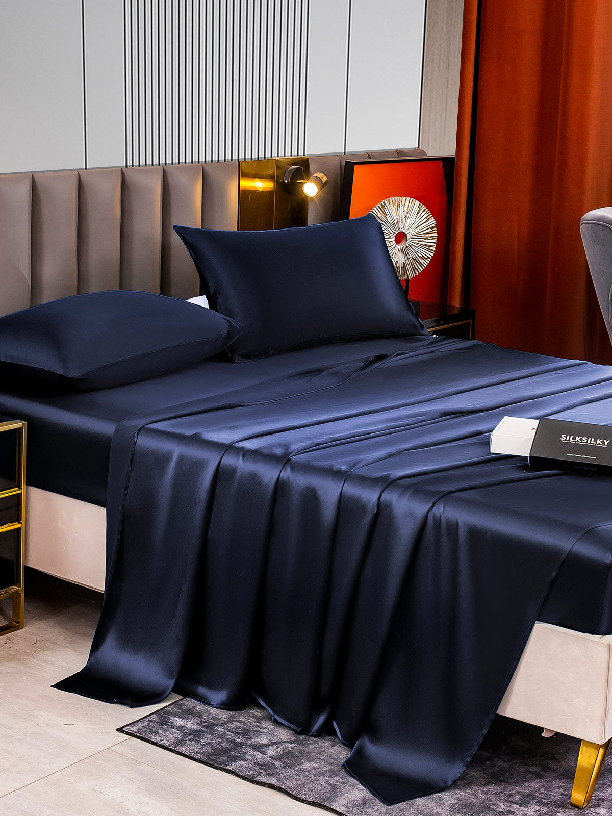 [Tummansininen] SilkSilky-FI 22Momme Bedding Set 006