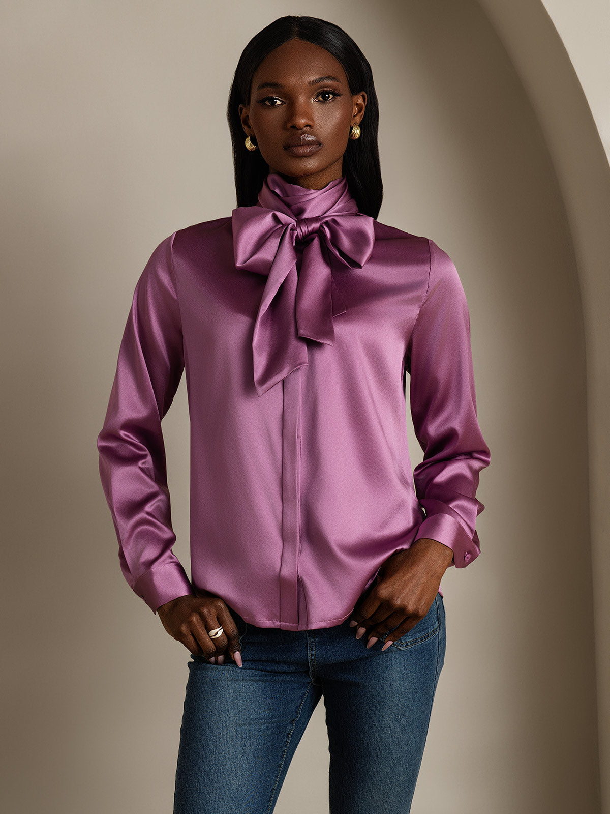 [Tumma Violetti] SilkSilky-FI 19Momme Womens Shirt 001
