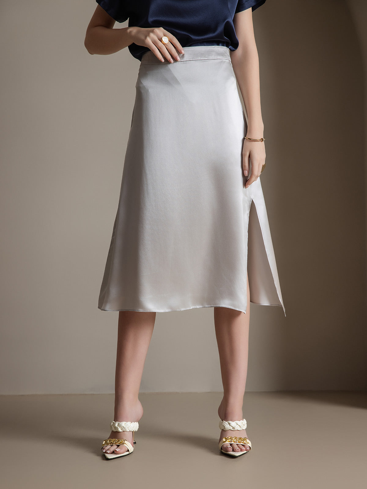 [Vaalean Harmaa] SilkSilky-FI 19Momme Skirt 001