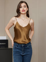 [Kahvi] SilkSilky-FI Spaghetti Strap V Neck Camisole Top 005