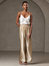 [Beige] SilkSilky-FI Spagettihihna V Neck Camisole Top 007