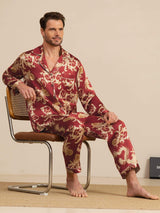 [Viininpunainen Lohikäärme] SilkSilky-FI Long Sleeve Notkokaulus Miesten Pyjamat 001