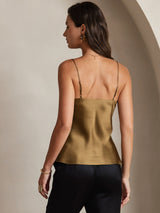 [Kahvi] SilkSilky-FI Spagettihihna V Neck Camisole Top 002