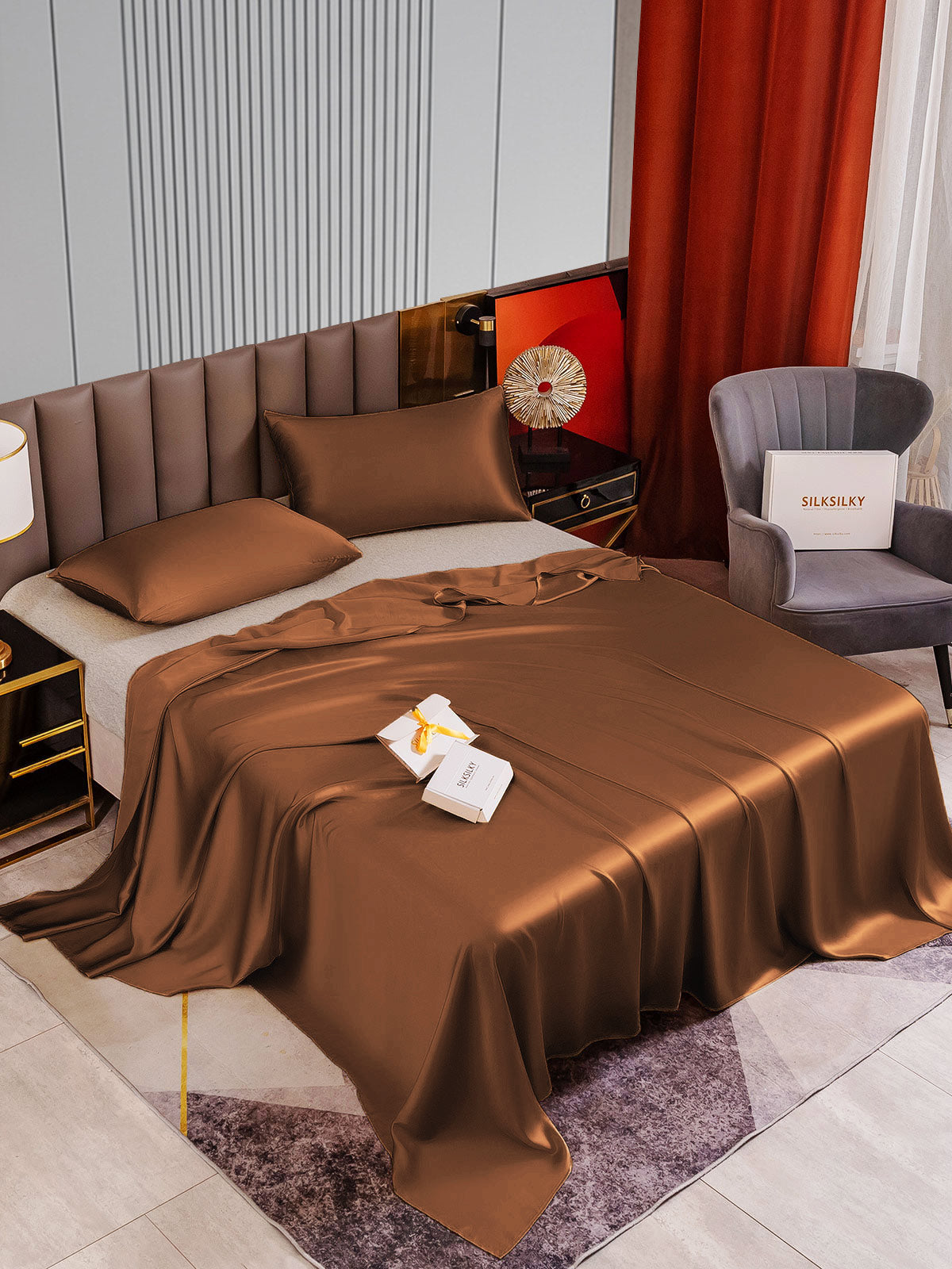 [Kahvi] SilkSilky-FI 22Momme Bedding Set 002