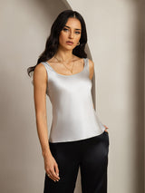 [Hopea] SilkSilky-FI 19Momme Hihaton Syvä Pyöreä Pääntie Camisole Top 001