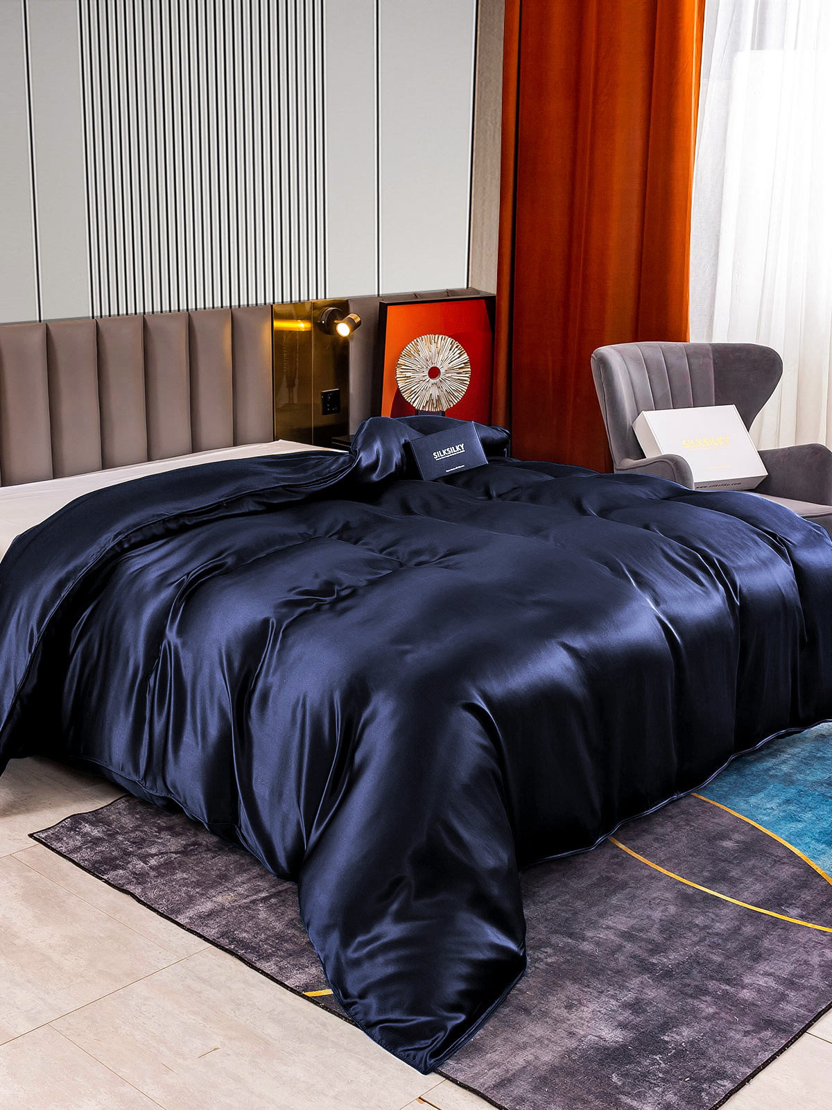 [Tummansininen] SilkSilky-FI 22Momme Duvet Cover 002