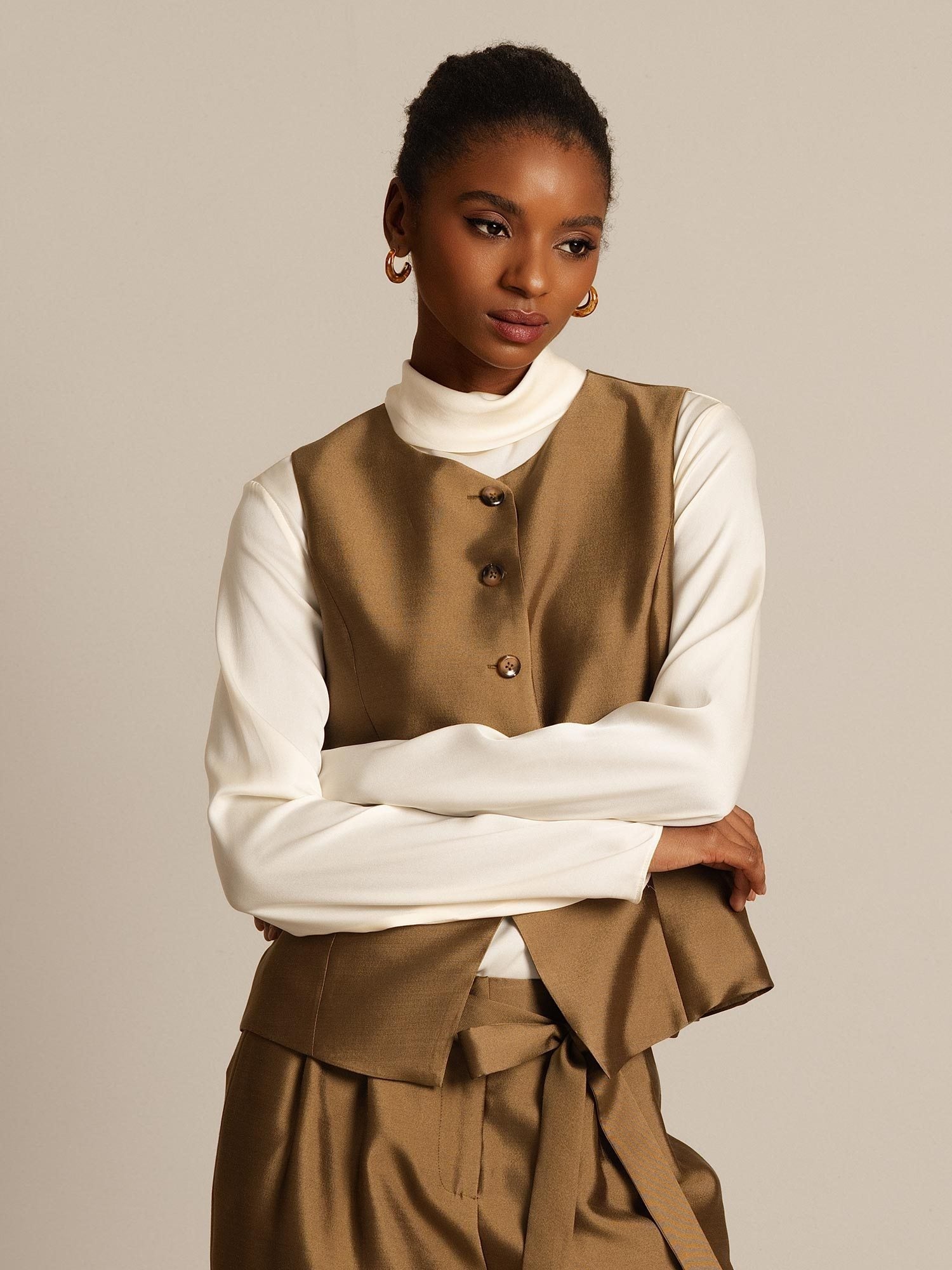 [Pronssi] SilkSilky-FI 32Momme Silk-Wool Blend Womens Vest 008,