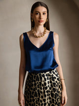 [Tummansininen] SilkSilky-FI Sleeveless V Neck Camisole Top 004